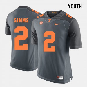 Kids Tennessee #2 Matt Simms Grey College Football Jersey 925588-347