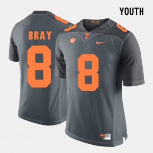 For Kids University Of Tennessee #8 Tyler Bray Grey College Football Jersey 414396-893