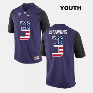 Youth Washington #3 Jake Browning Purple US Flag Fashion Jersey 264185-314