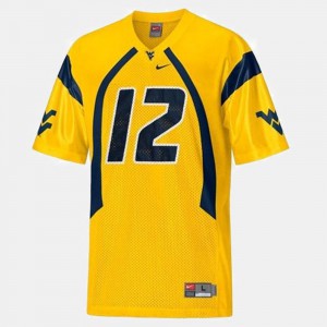 For Men's Mountaineers #12 Geno Smith Gold College Football Jersey 990862-346