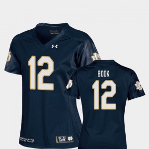 For Women University of Notre Dame #12 Ian Book Navy College Football Replica Jersey 499443-912