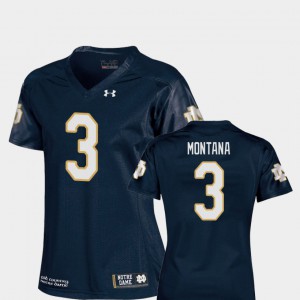 For Women's UND #3 Joe Montana Navy College Football Replica Jersey 434925-380