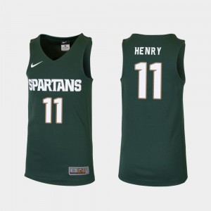 Youth(Kids) Michigan State #11 Aaron Henry Green Replica College Basketball Jersey 707086-182