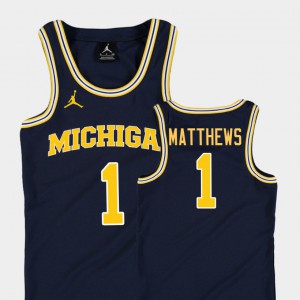 Youth(Kids) University of Michigan #1 Charles Matthews Navy Replica College Basketball Jordan Jersey 385643-644