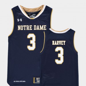 For Kids University of Notre Dame #3 D.J. Harvey Navy Replica College Basketball Jersey 483838-289