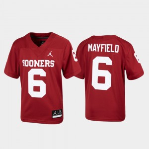 Youth(Kids) OU Sooners #6 Baker Mayfield Crimson Replica Alumni Football Jersey 190166-662